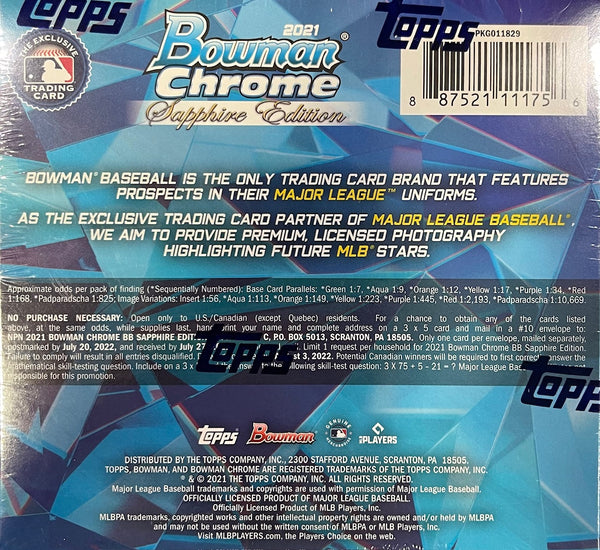 2021 Bowman Chrome Sapphire Edition Baseball Hobby Box