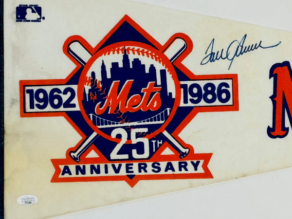 Tom Seaver Signed New York Mets 25th Anniversary Pennant (JSA)