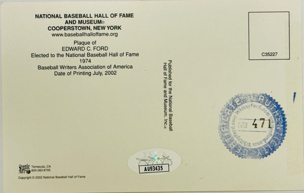 Whitey Ford Autographed Hall of Fame Plaque (JSA)