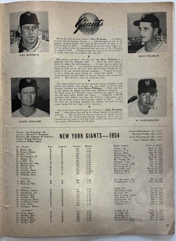 Willie Mays Signed 1954 MLB World Series Program NY Giants vs Cleveland Indians (JSA)