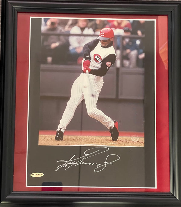 Ken Griffey Jr. Signed Black Mat with Background Image & 8x10 Framed (UDA)