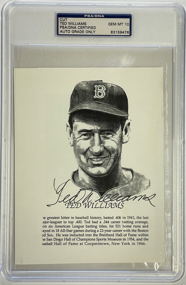 Ted Williams Autographed  Cut Signature PSA GEM MT 10