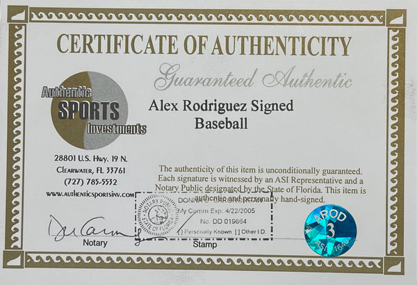 Alex Rodriguez Autographed Official Major League Baseball