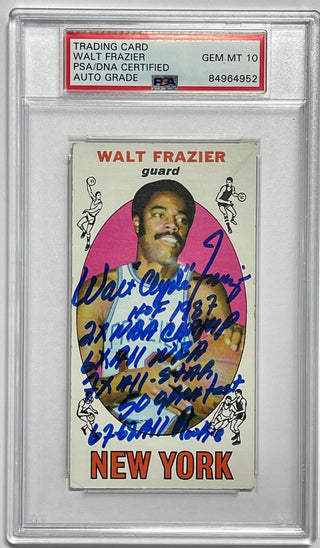 1969-70 Walt Clyde Frazier Signed Multi Inscription Topps Rookie Card #98 (PSA)