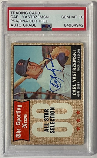 Carl Yastrzemski Signed 1968 Topps All Star Card #369 PSA Auto GEM MT 10