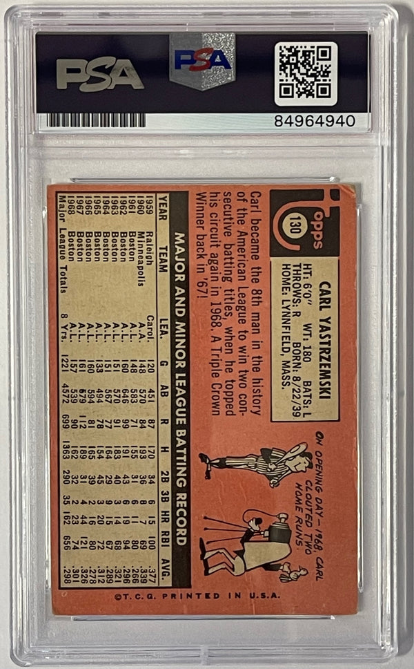 Carl Yastrzemski Signed 1969 Topps Card #130 PSA Auto GEM MT 10