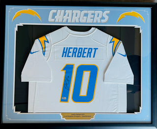 Justin Herbert Autographed Framed Los Angeles Chargers Jersey (Beckett)