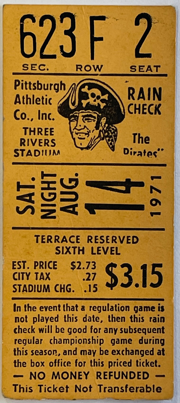 Bob Gibson August 14 1971 No Hitter Ticket Stub vs Pittsburgh Pirates