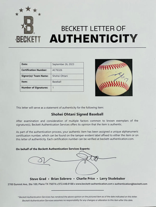 Shohei Ohtani Autographed Official Major League Baseball (Beckett)