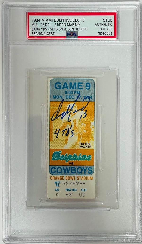 Dan Marino Signed DEC 17 1984 Ticket Stub vs Cowboys PSA Authentic Auto 9