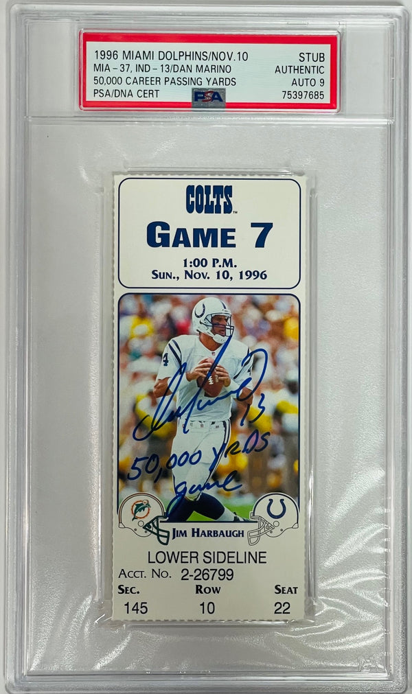 Dan Marino Signed Nov 10 1996 Ticket Stub vs Colts PSA Authentic Auto 9