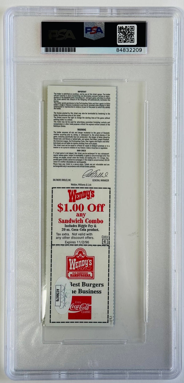 Eddie Murray Signed 500th Career HR Hit Ticket Sept 6 1996 (PSA) GEM MINT 10