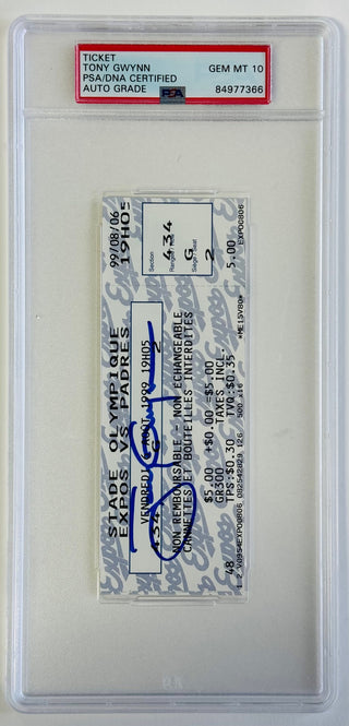 Tony Gwynn Signed 3000th Career Hit Ticket Aug 6 1999 (PSA) GEM MINT 10