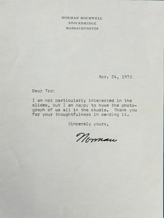 Norman Rockwell Autographed April 24, 1973 Letter (Beckett)