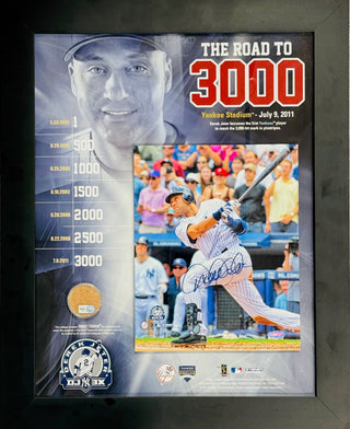 Derek Jeter Signed 8x10 Framed Collage Game Used Dirt (Steiner)