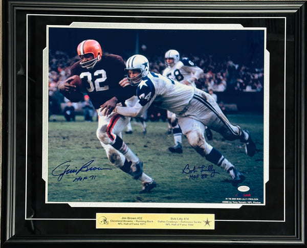 Jim Brown & Bob Lilly Autographed Framed 16x20 Photo (JSA)