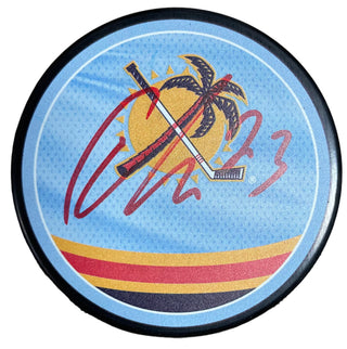 Carter Verhaeghe Autographed Panthers Reverse Retro Puck (JSA)