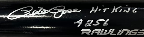 Pete Rose "4256 & Hit King" Autographed Rawlings Big Stick Black Bat (JSA)