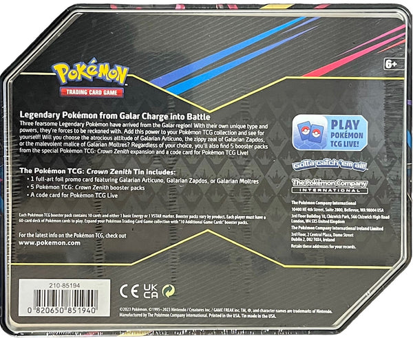 Pokemon 2023 Collectors Crown Zenith Tin - GALARIAN ARTICUNO