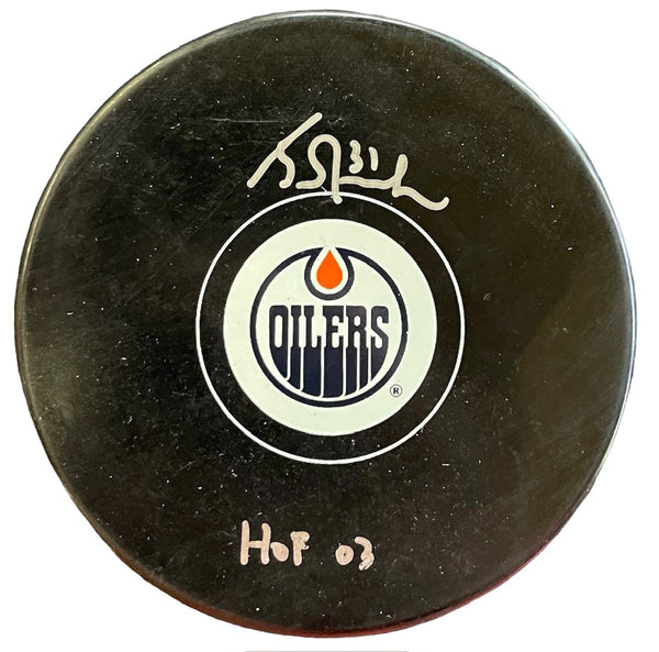 Grant Fuhr "HOF 03" Autographed Edmonton Oilers Hockey Puck (JSA)