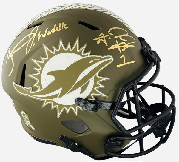 Tua Tagovailoa Jaylen Waddle Tyreek Hill Signed Salute To Service Full Size Helmet (BGS/Fanatics)