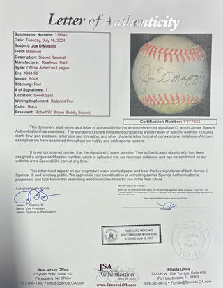 Joe DiMaggio Autographed Official American League Baseball (JSA)