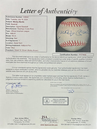 Mickey Mantle Autographed Baseball (JSA)