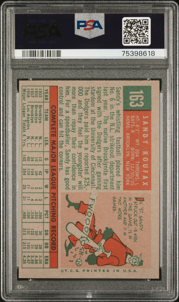 Sandy Koufax 1959 Topps Card #163 (PSA 5)