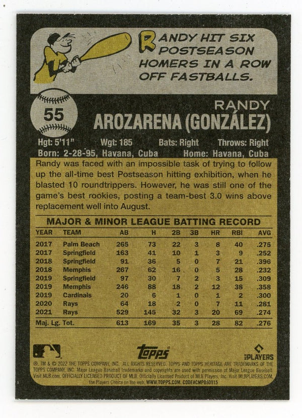 Randy Arozarena 2022 Topps Heritage #55 Card