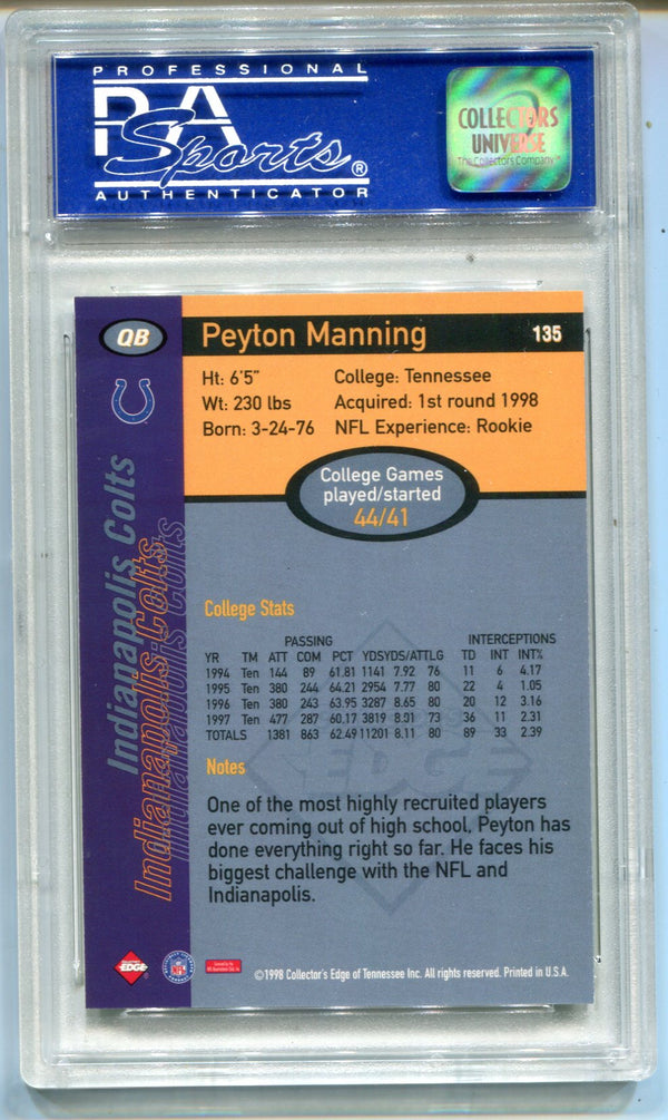 Peyton Manning 1998 Collector`s Edge 1st Place #135 PSA 10 Card