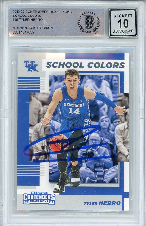 Tyler Herro Autographed 2019-20 Panini Contenders Draft Picks School Colors Rookie Card #19 (BGS 10 Auto)