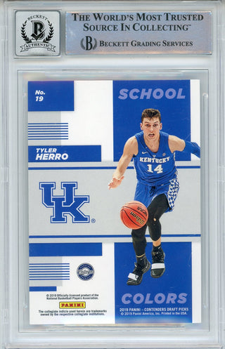 Tyler Herro Autographed 2019-20 Panini Contenders Draft Picks School Colors Rookie Card #19 (BGS 10 Auto)