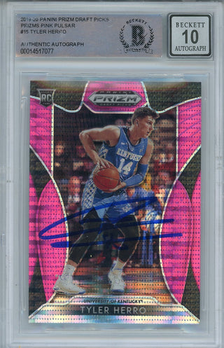 Tyler Herro Autographed 2019-20 Panini Prizm Draft Picks Pink Pulsar Prizm Rookie Card #15 (BGS 10 Auto)