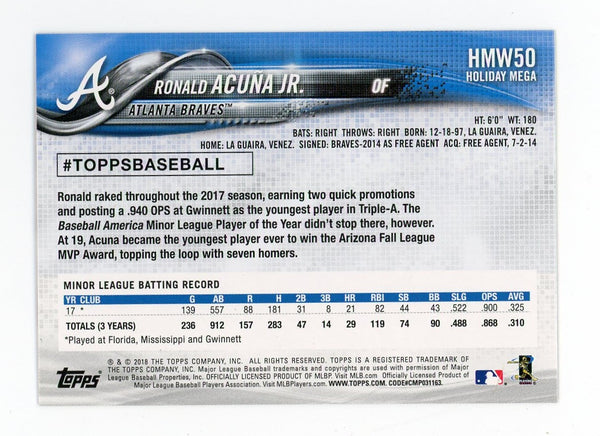 Ronald Acuna Jr. 2018 Topps Holiday Mega #HMW50 Card