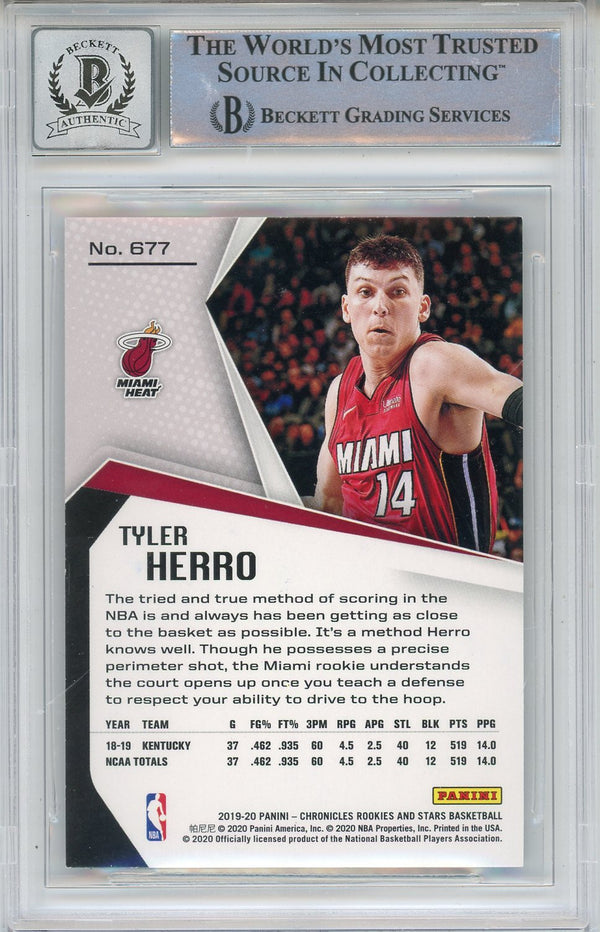 Tyler Herro Autographed 2019-20 Panini Chronicles Rookie & Stars Rookie Card #677 (BGS 10 Auto)