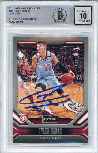 Tyler Herro Autographed 2019-20 Panini Chronicles Playbook Rookie Card #185 (BGS 10 Auto)