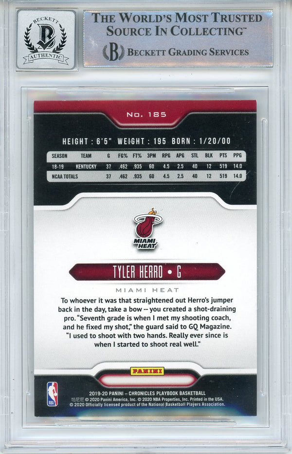 Tyler Herro Autographed 2019-20 Panini Chronicles Playbook Rookie Card #185 (BGS 10 Auto)