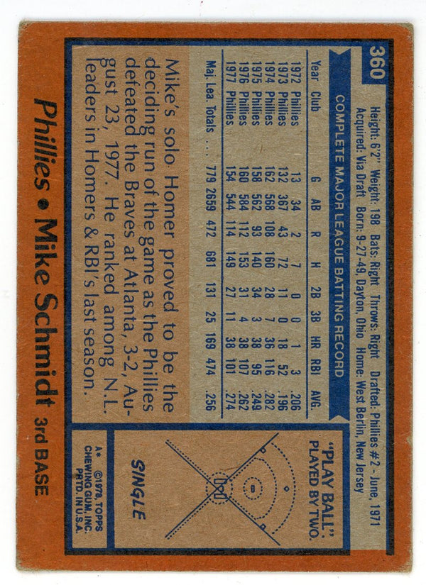 Mike Schmidt 1978 Topps #360