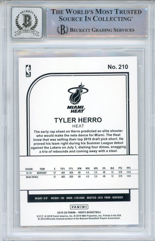 Tyler Herro Autographed 2019-20 Panini Hoops Rookie Card #210 (BGS 10 Auto)