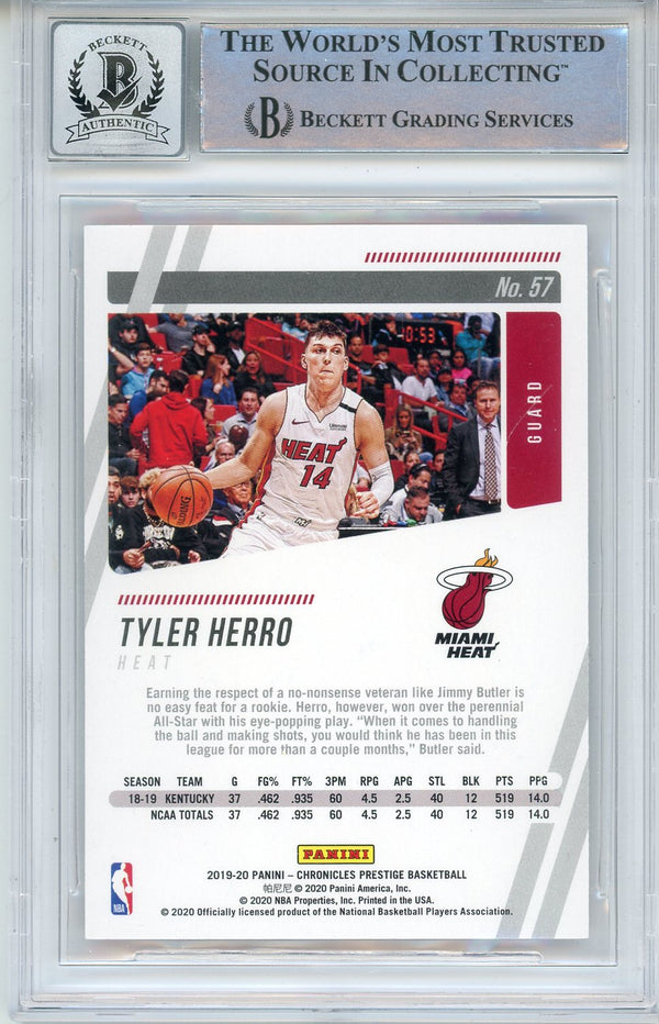 Tyler Herro Autographed 2019-20 Panini Chronicles Prestige Rookie Card #57 (BGS 10 Auto)