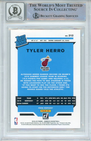 Tyler Herro Autographed 2019-20 Panini Donruss Rookie Card #212 (BGS 10 Auto)