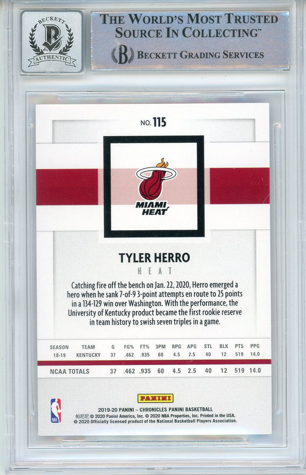 Tyler Herro Autographed 2019-20 Panini Chronicles Rookie Card #115 (BGS 10 Auto)