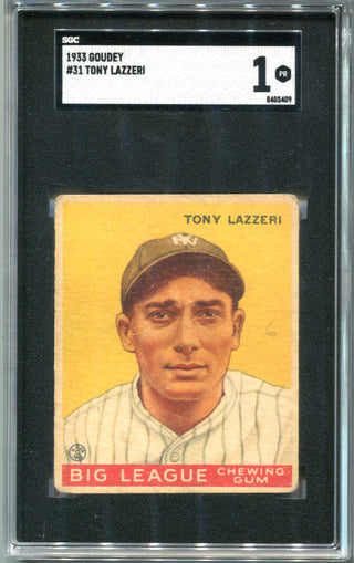 Tony Lazzeri 1933 Goudey #31 SGC 1 PR Card