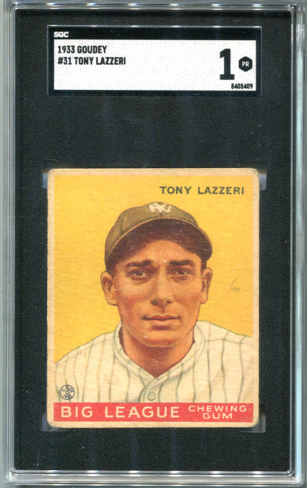 Tony Lazzeri 1933 Goudey #31 SGC 1 PR Card