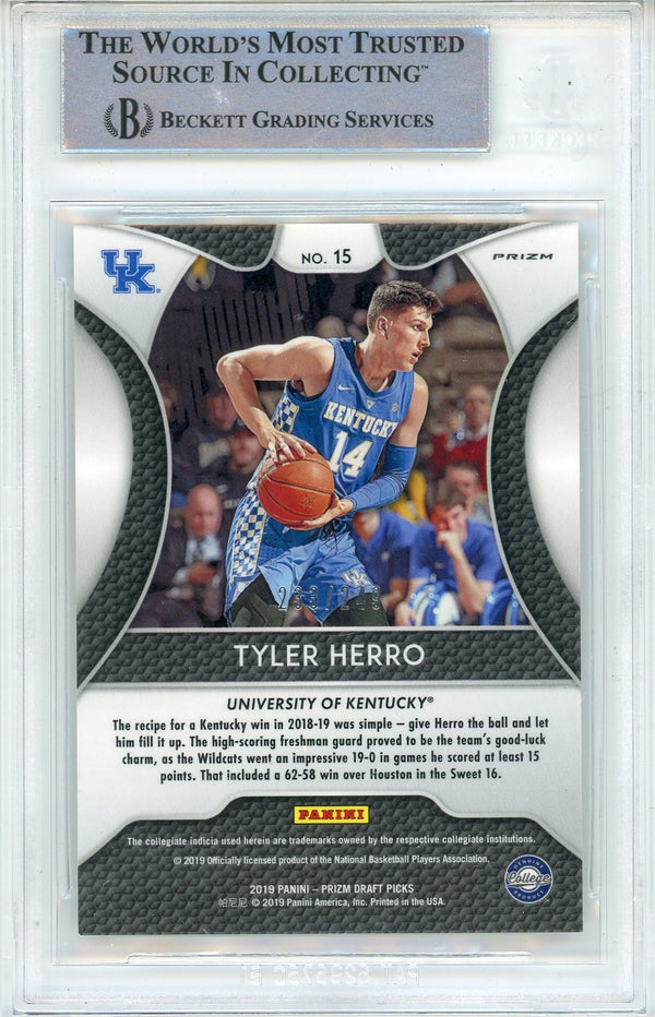 Tyler Herro Autographed 2019-20 Panini Prizm Draft Picks Green & Yellow Prizm Rookie Card #15 (BGS)