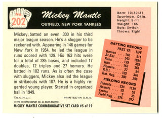 Mickey Mantle 1996 Topps Commemorative Set #202 Reprint Card