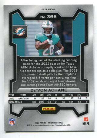 De'Von Achane 2023 Panini Prizm Orange Velocity Rookie Card #365