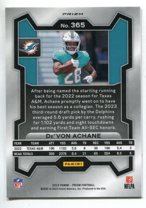 De'Von Achane 2023 Panini Prizm Orange Velocity Rookie Card #365