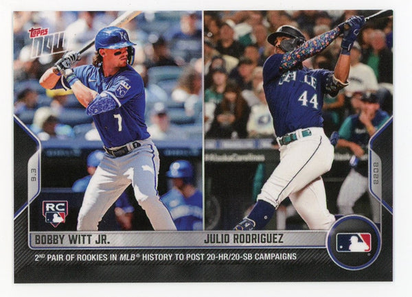 Bobby Witt Jr and Julio Rodriguez 2022 Topps 2nd Pair of Rookies In MLB History # 833 Card