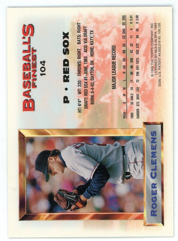 Roger Clemens 1993 Topps Baseball's Finest All-Star #104